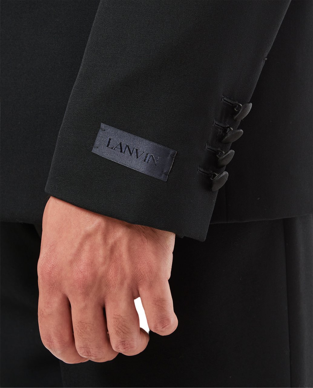 Lanvin Sleek Black Wool Tuxedo Jacket with Flap Pockets Zwart