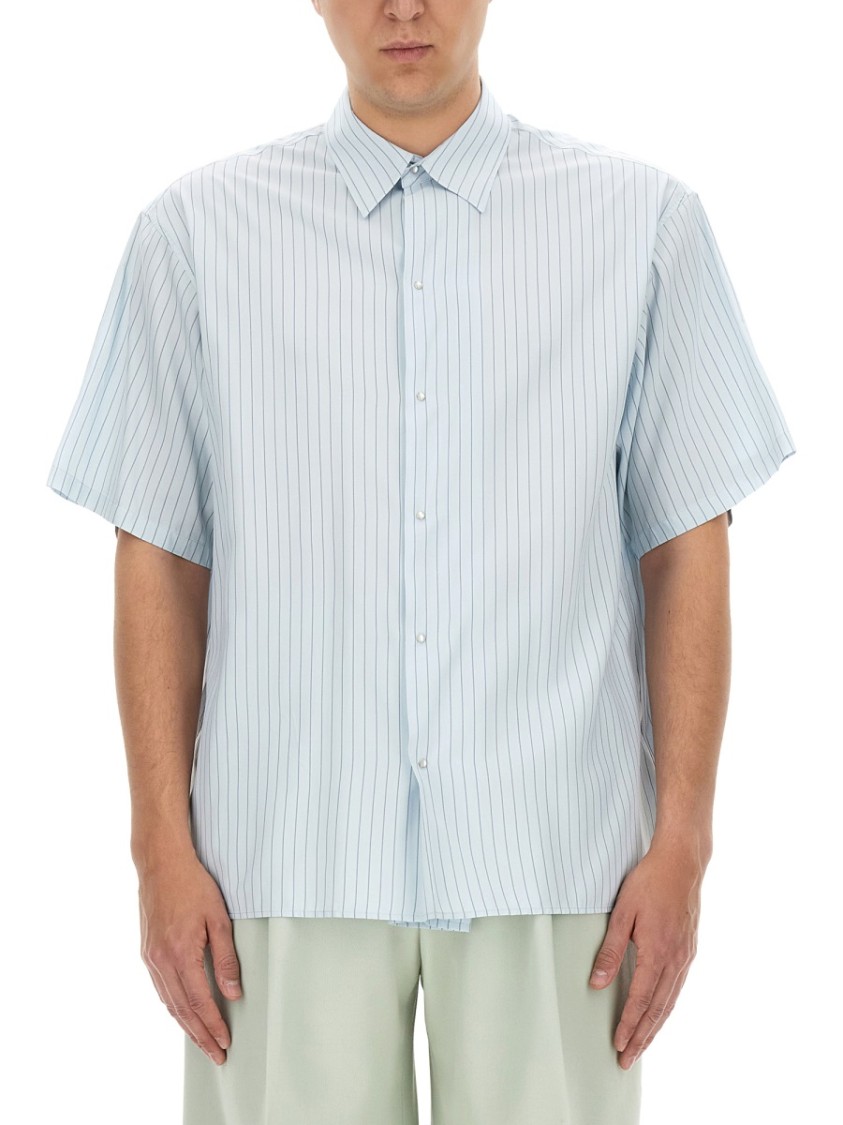 Lanvin Relaxed Fit Striped Shirt With Classic Collar Blauw