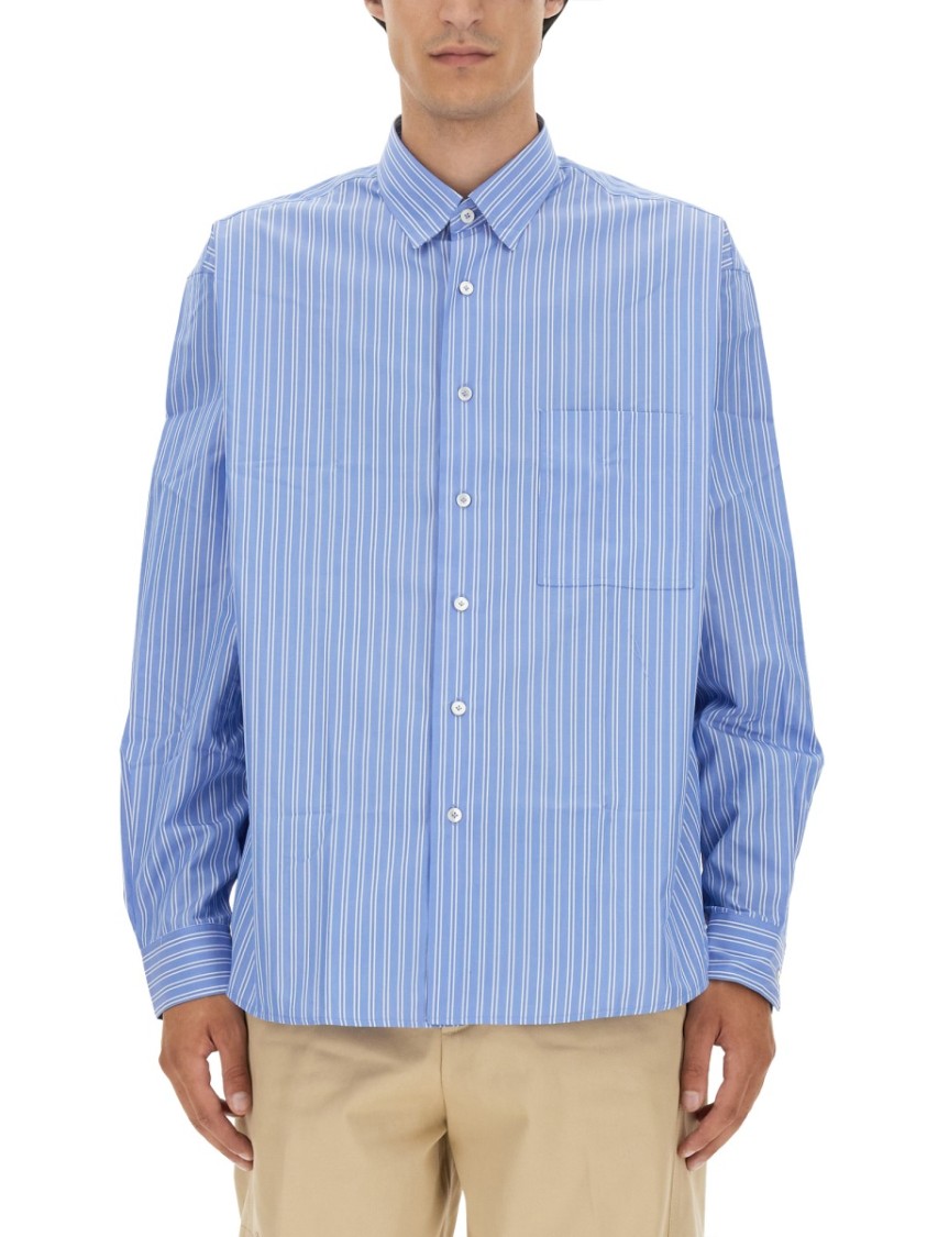 Lanvin Vertical Stripe Oversize Fit Shirt In Cotton Blauw