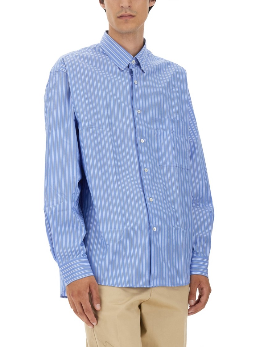 Lanvin Vertical Stripe Oversize Fit Shirt In Cotton Blauw