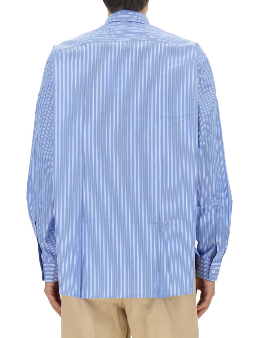 Lanvin Vertical Stripe Oversize Fit Shirt In Cotton Blauw