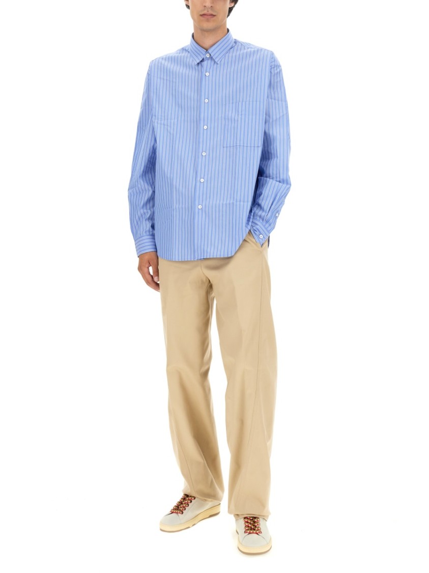 Lanvin Vertical Stripe Oversize Fit Shirt In Cotton Blauw