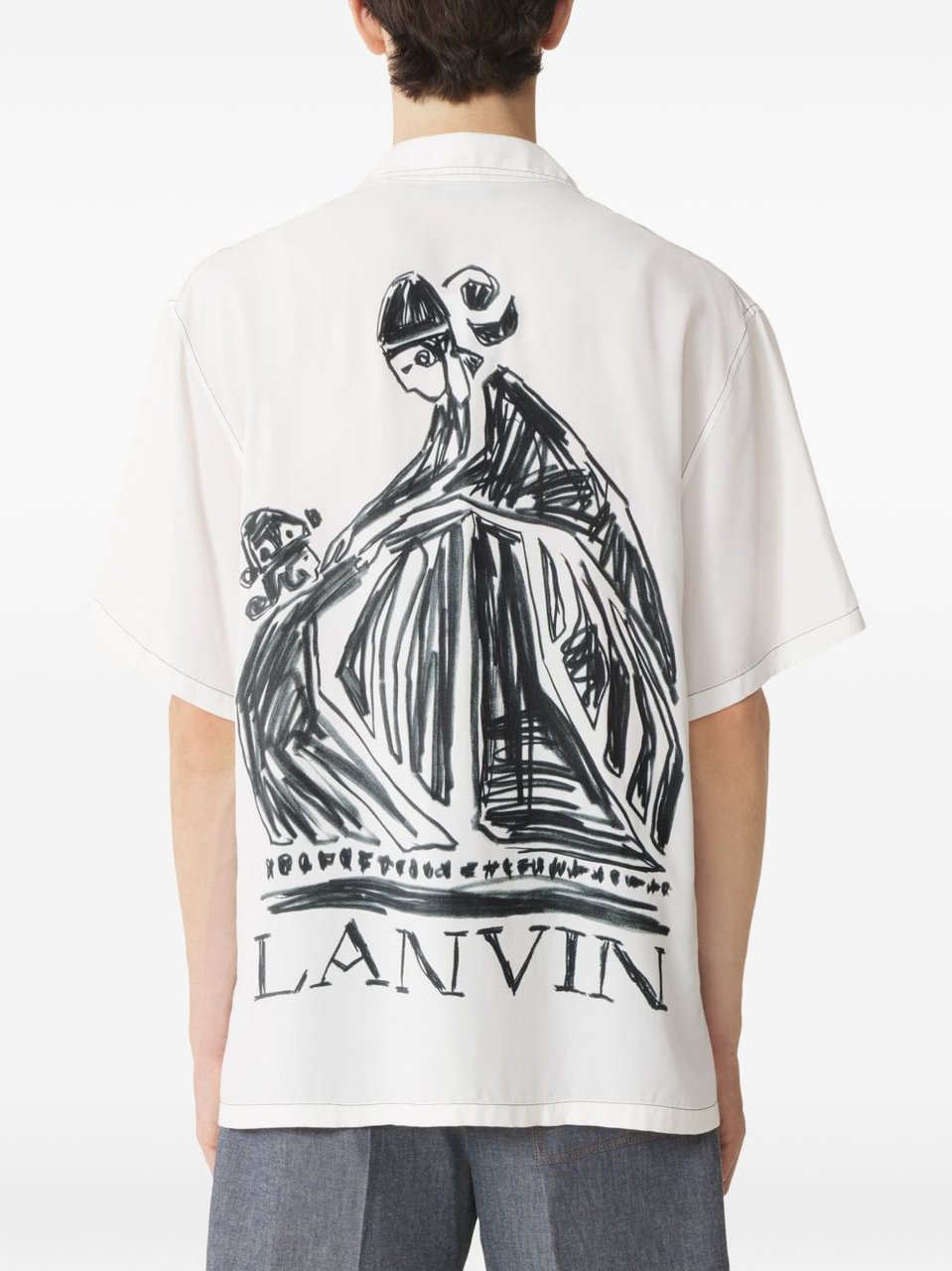 Lanvin White Rayon Rear Print Shirt Wit
