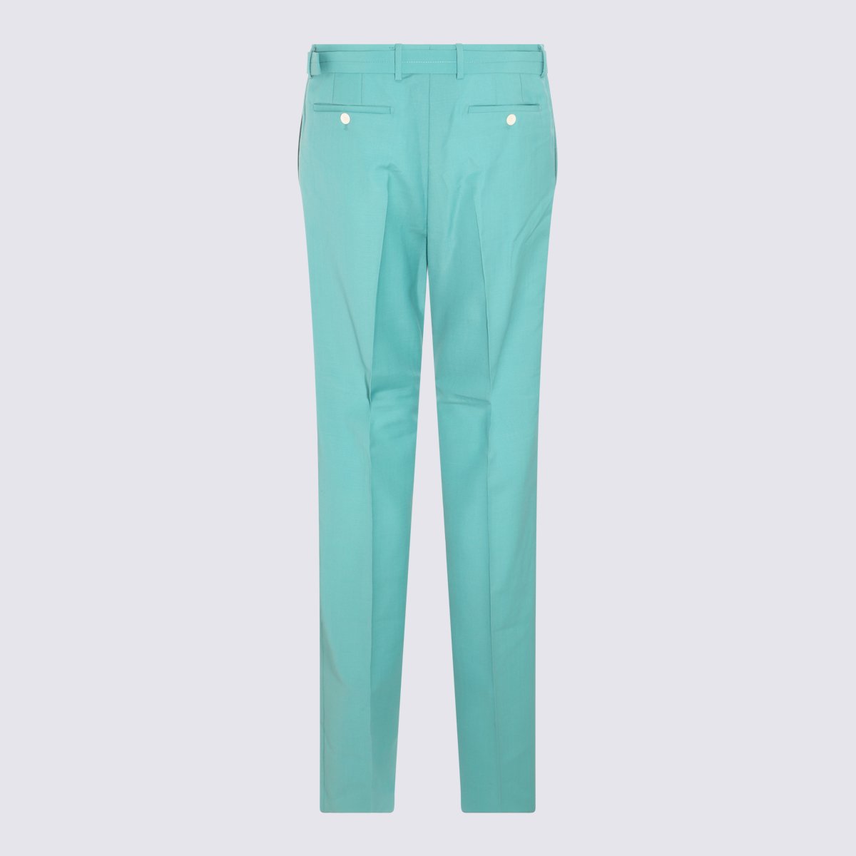 Lanvin Tailored Green Trousers With Buttoned Welt Pockets And Crisp Finish Blauw