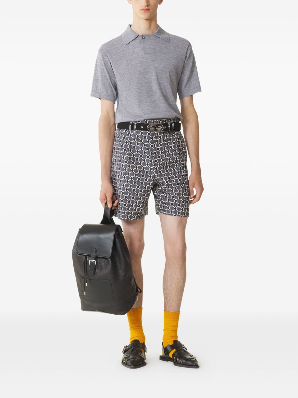 Lanvin Grey Geometric Pattern Shorts With Side Pockets Grijs