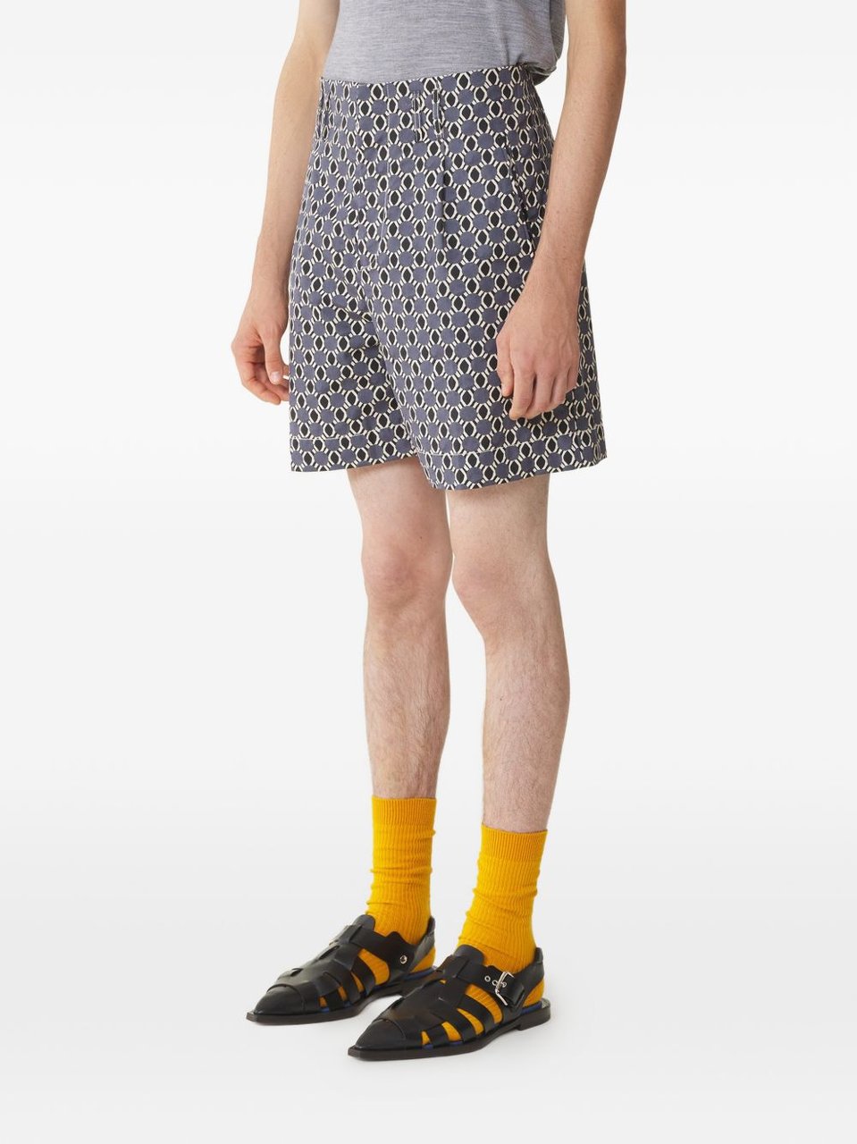 Lanvin Grey Geometric Pattern Shorts With Side Pockets Grijs