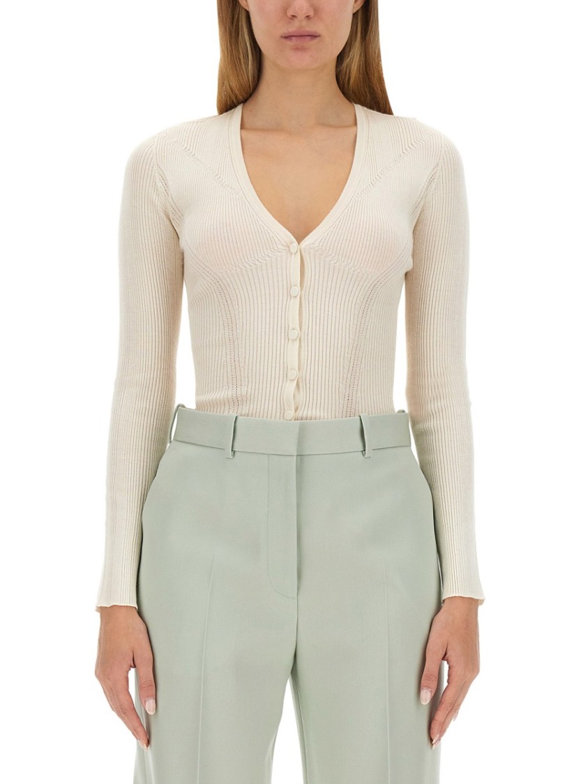 Lanvin Fitted V-Neck Cardigan In Blend Wit