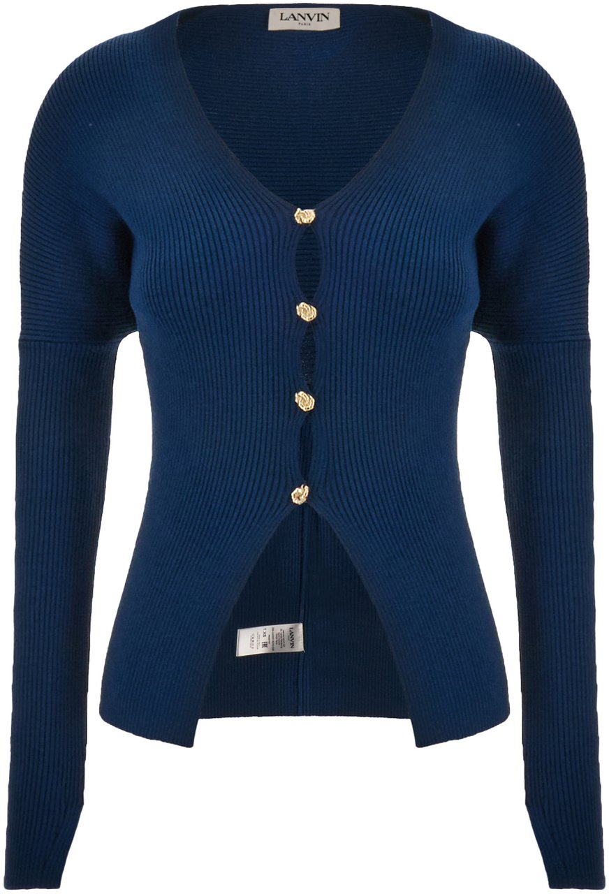 Lanvin Lanvin Petrol blue in stretch wool blend cardigan Blauw