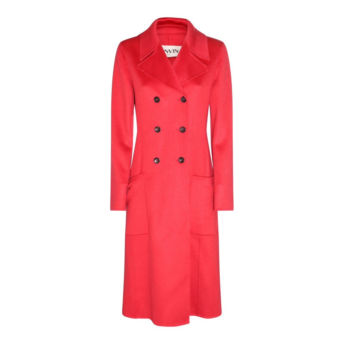 Lanvin Watermelon Cashmere Long Coat With Double-Breasted Design And Classic Collar Rood