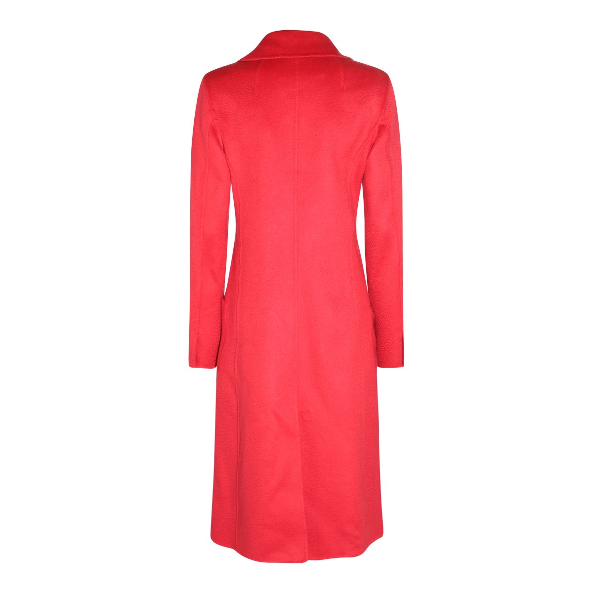 Lanvin Watermelon Cashmere Long Coat With Double-Breasted Design And Classic Collar Rood