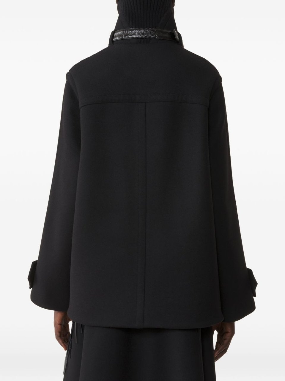 Lanvin Structured Short Coat with Ribbed Collar and Buckle Detail Zwart