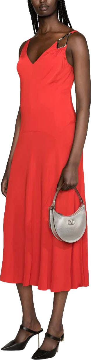 Lanvin Red Abito Midi A-Line Viscose Dress Rood