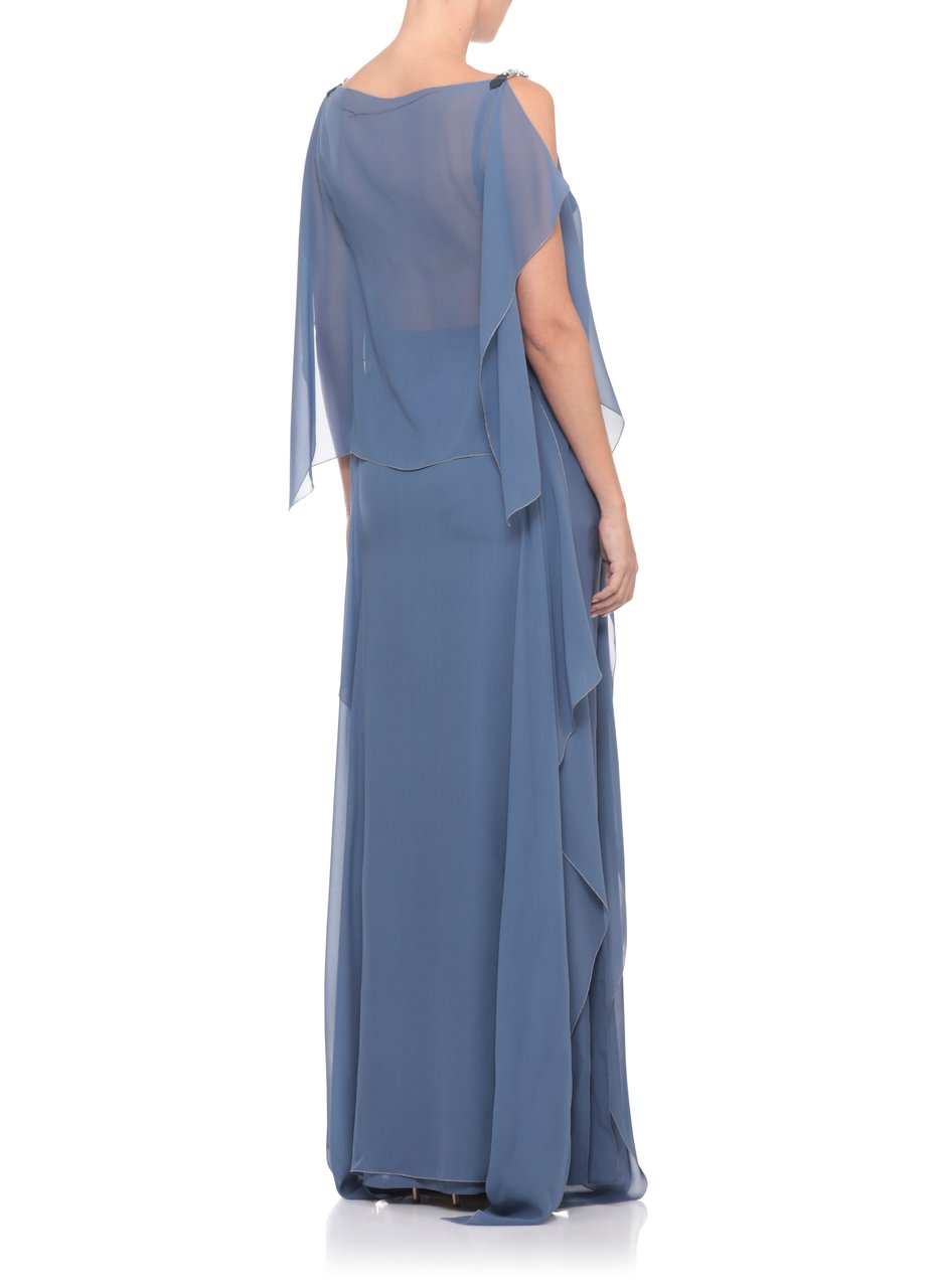 Lanvin Draped Silk Evening Dress With Metal Shoulder Straps Blauw