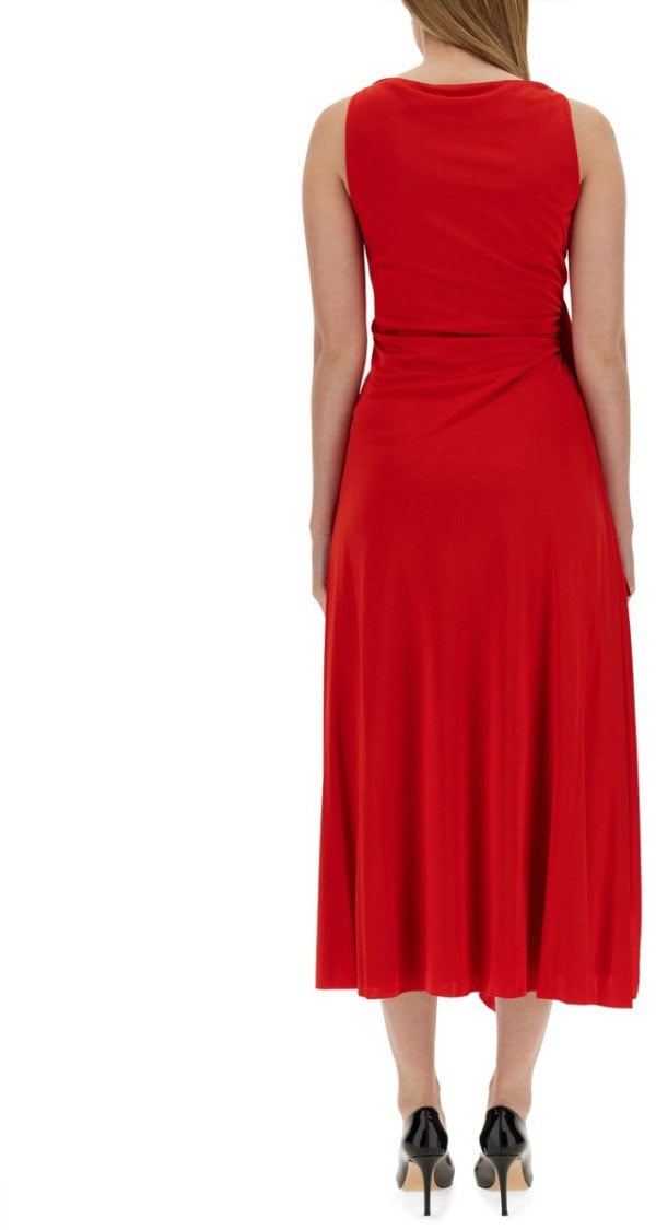 Lanvin Draped Red Midi Dress With Flattering Silhouette Rood