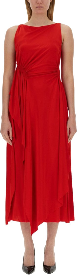 Lanvin Draped Red Midi Dress With Flattering Silhouette Rood