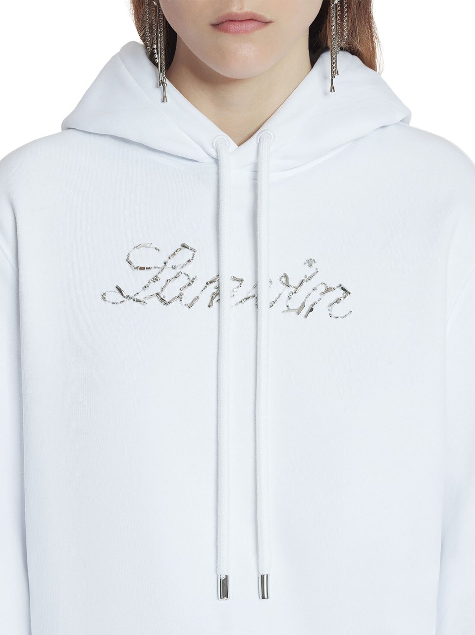 Lanvin White Hoodie Logo Manuscrit Sequined Hoodie Wit