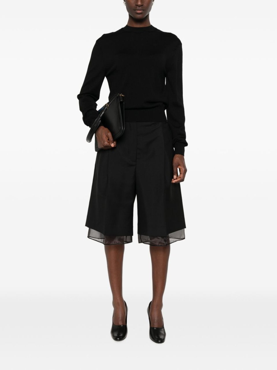 Lanvin Fitted Black Sweater with Silk and Nylon Blend Zwart