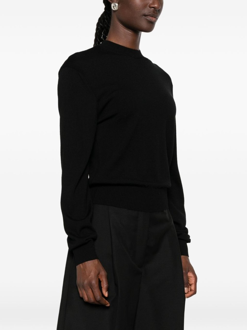 Lanvin Fitted Black Sweater with Silk and Nylon Blend Zwart