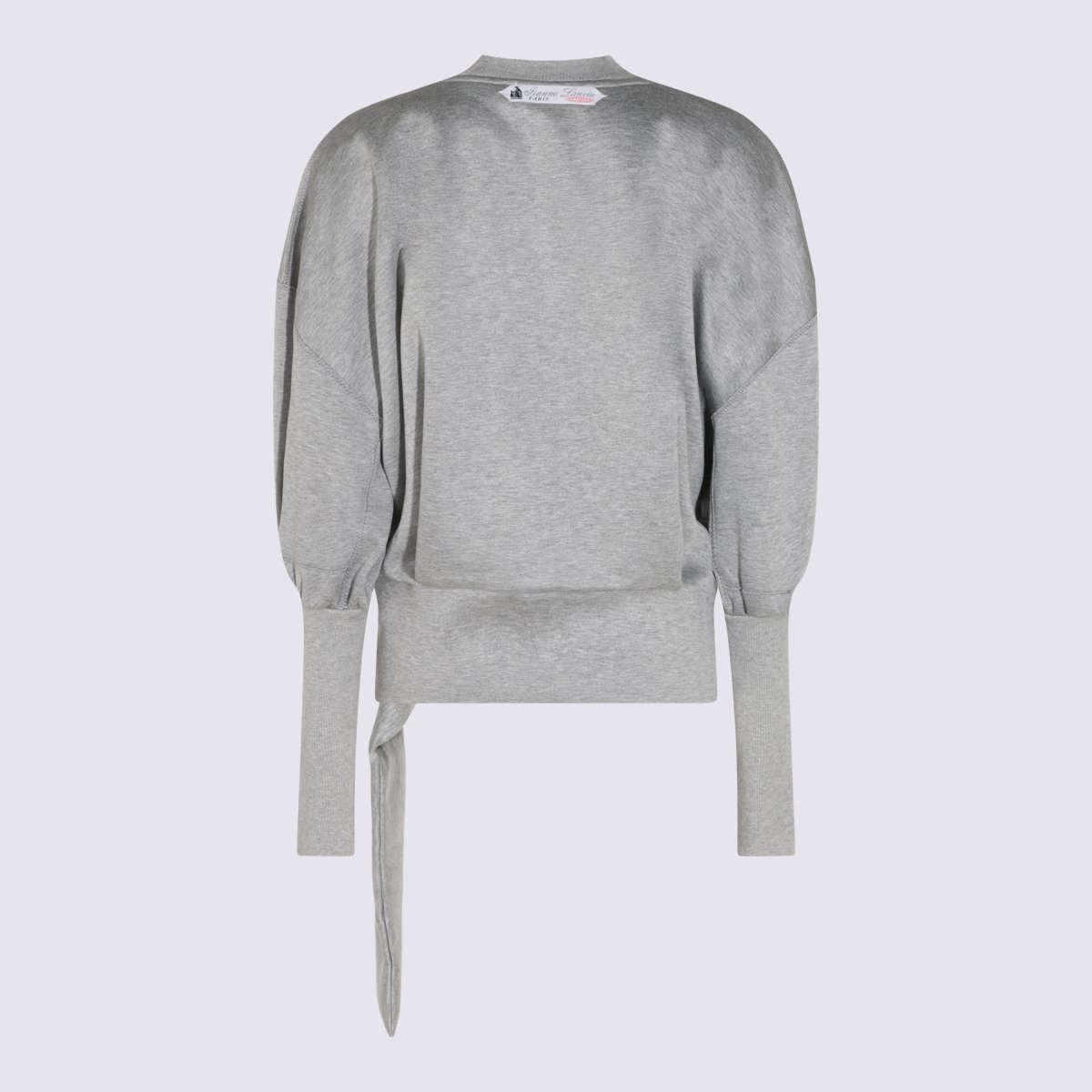 Lanvin Heather Grey Sweatshirt With Structured Wrap Detail And Ribbed Accents Grijs
