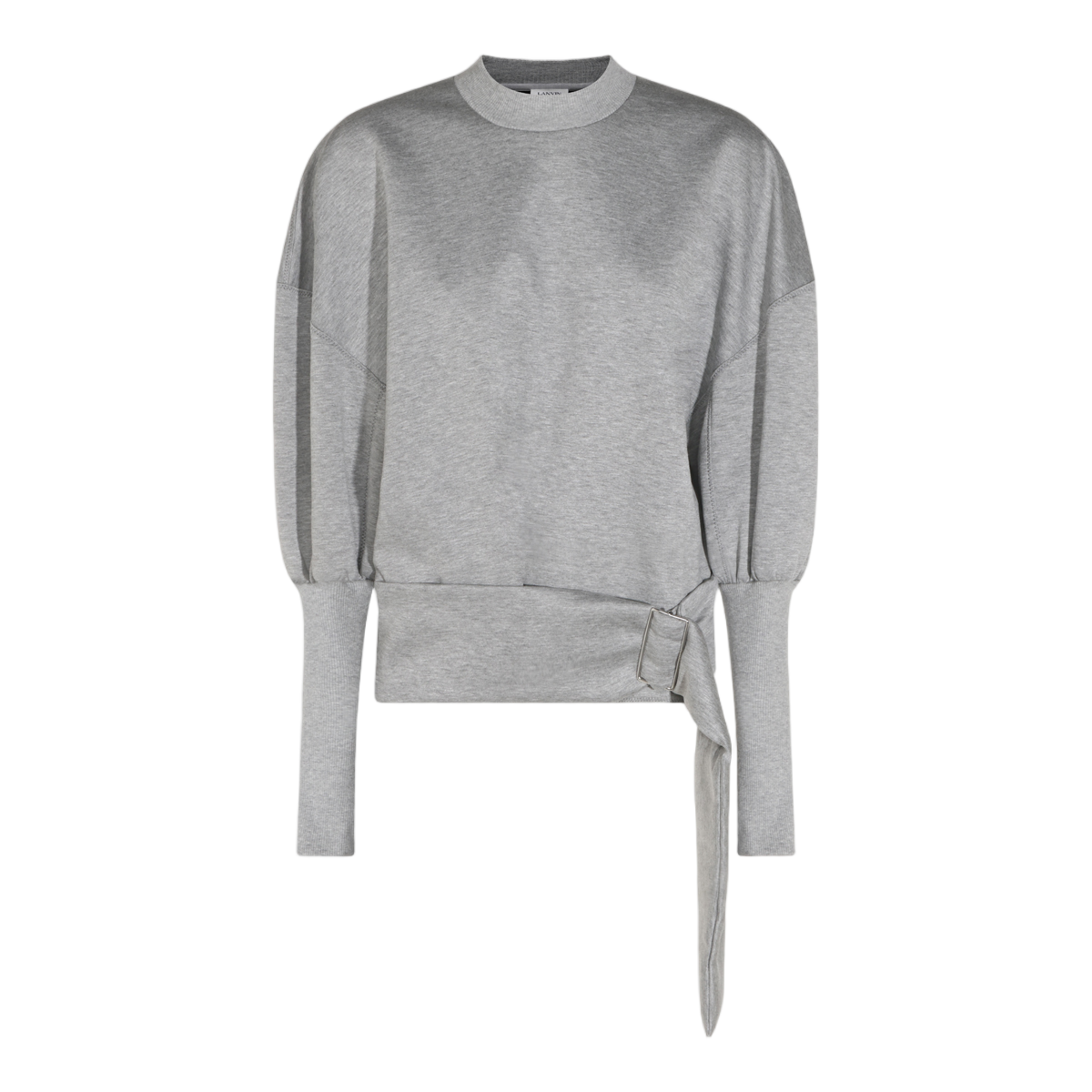 Lanvin Heather Grey Sweatshirt With Structured Wrap Detail And Ribbed Accents Grijs
