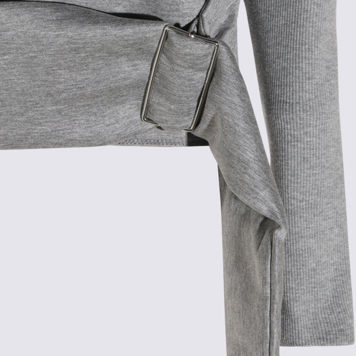 Lanvin Heather Grey Sweatshirt With Structured Wrap Detail And Ribbed Accents Grijs