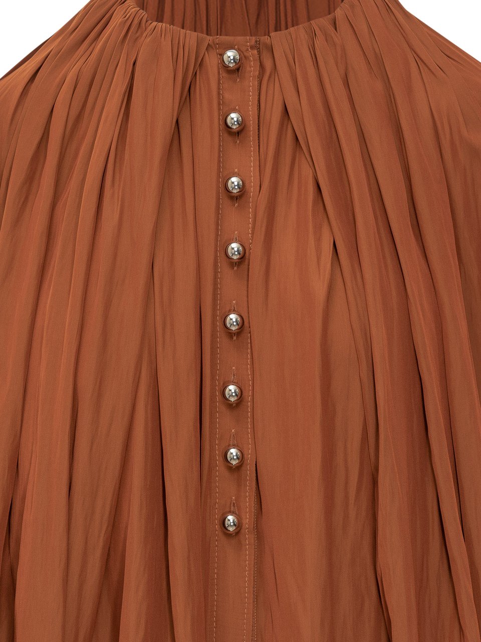 Lanvin Abito Marrone in Voile Plissettato con Bottoni di Lanvin Oranje