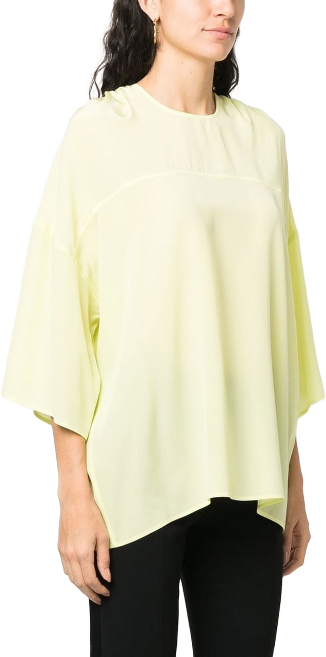 Lanvin Red Round Neck Silk Elbow-Sleeve Top Neutraal