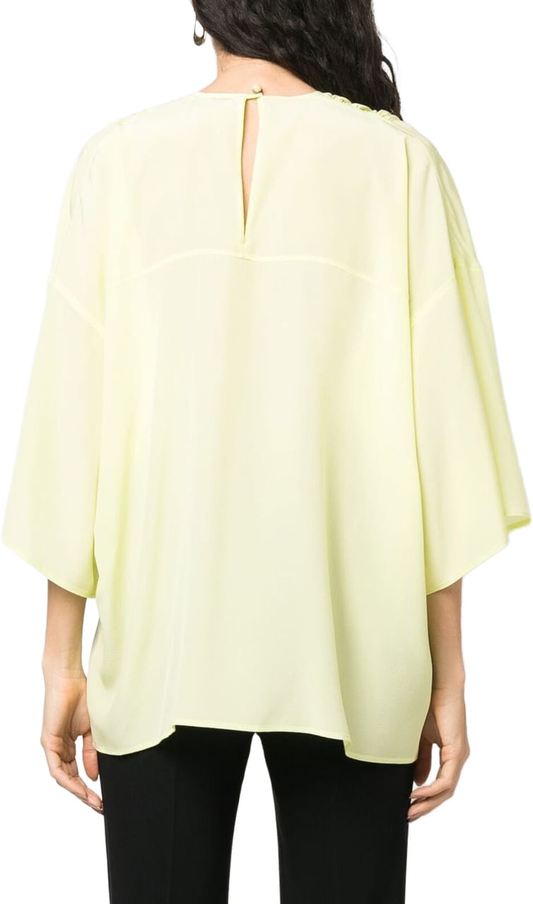 Lanvin Red Round Neck Silk Elbow-Sleeve Top Neutraal
