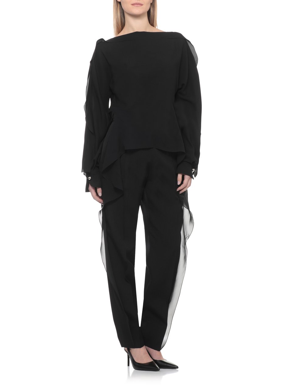 Lanvin Black Haut Silk Volant Long-Sleeved Top Zwart