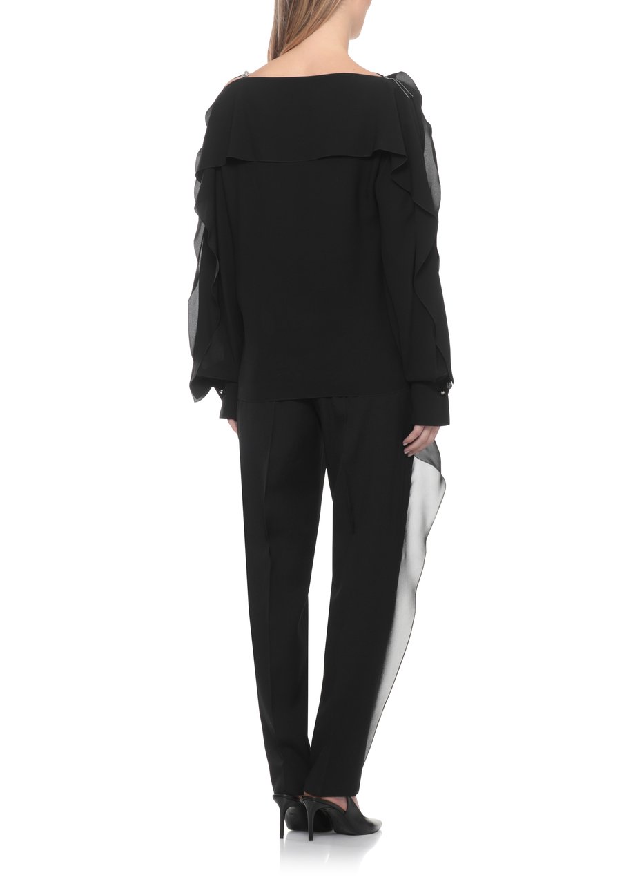 Lanvin Black Haut Silk Volant Long-Sleeved Top Zwart