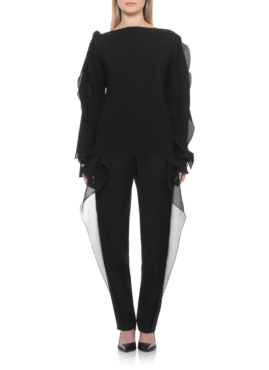 Lanvin Black Haut Silk Volant Long-Sleeved Top Zwart