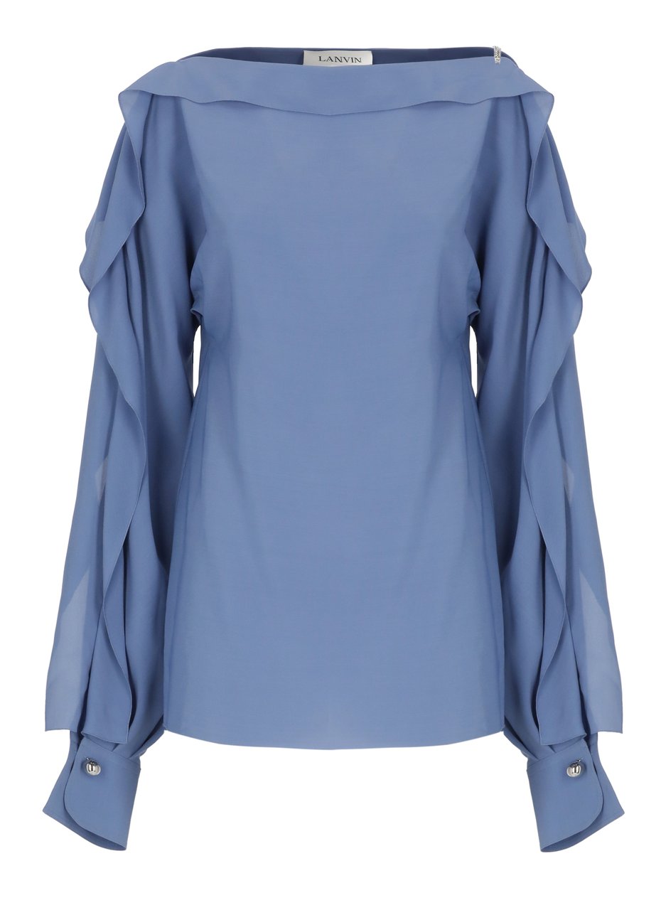 Lanvin Blue Haut Volant Long Sleeve Top Blauw