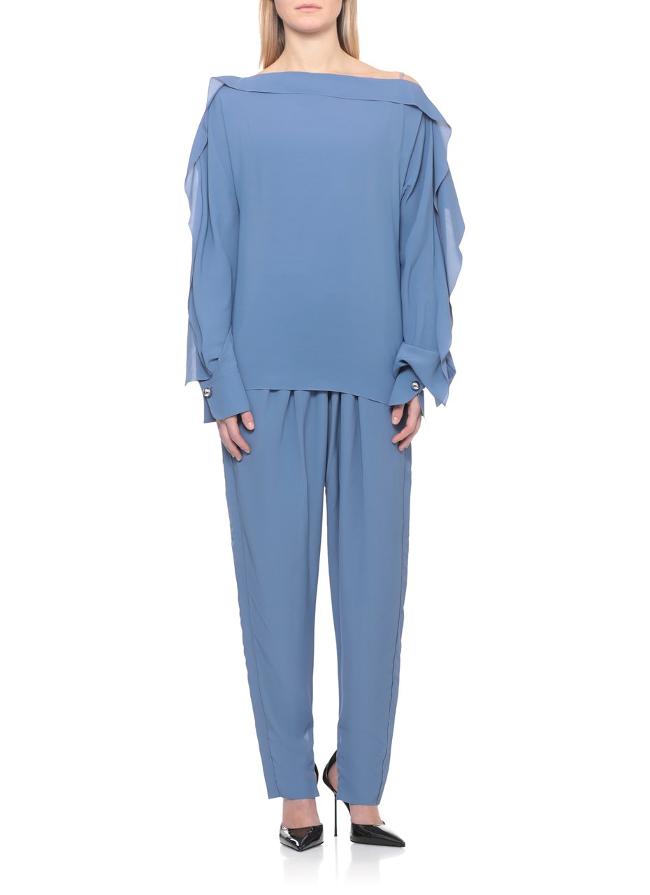 Lanvin Blue Haut Volant Long Sleeve Top Blauw