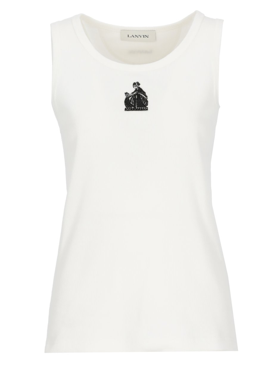 Lanvin White Embellished Sleeveless Tank Top Wit
