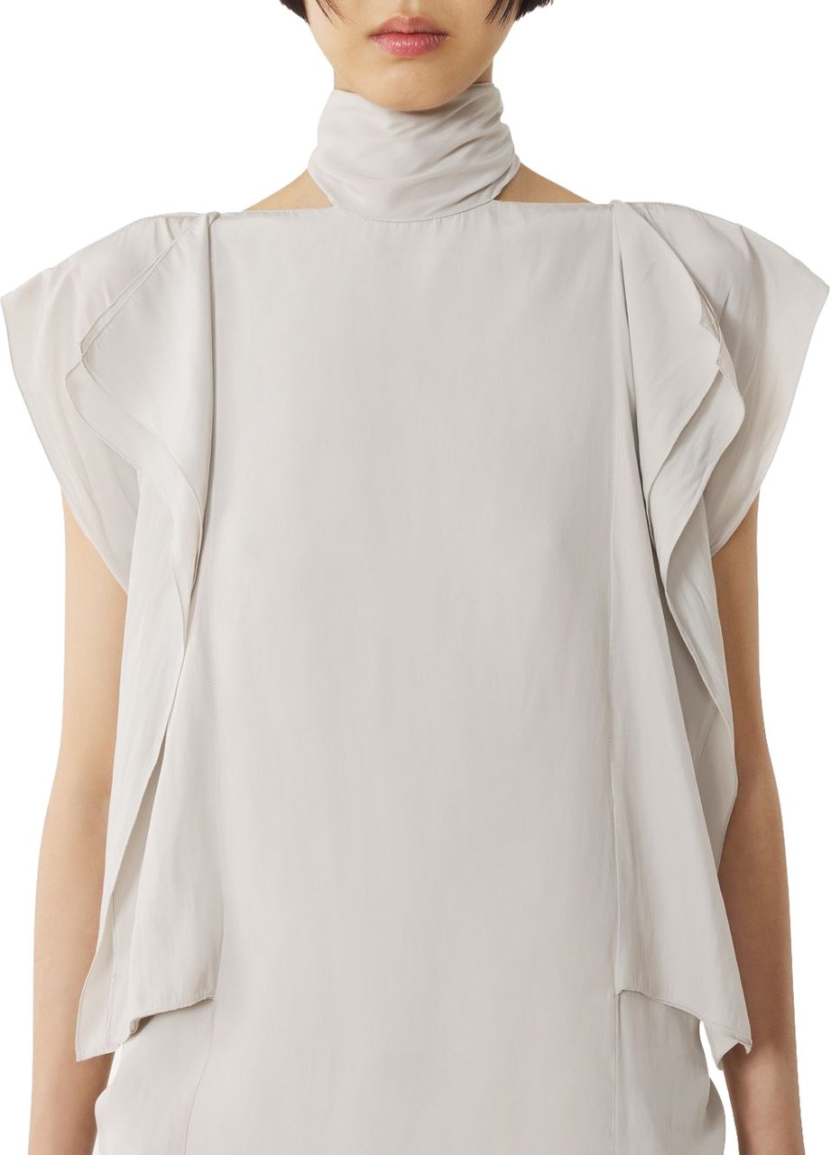 Lanvin Off-White High-Neck Ruffled Sleeveless Top Wit