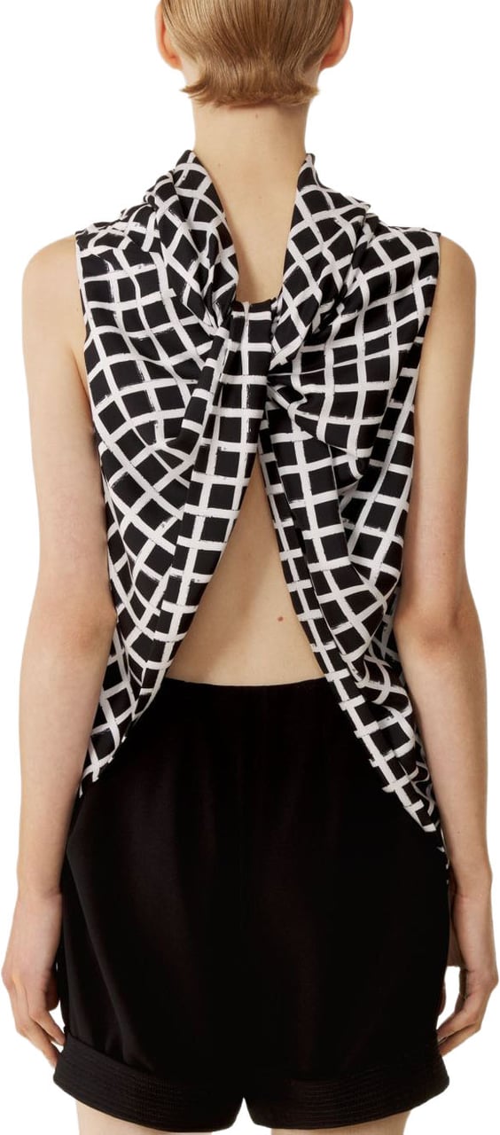 Lanvin Black White Check Knot Detail Top Grijs