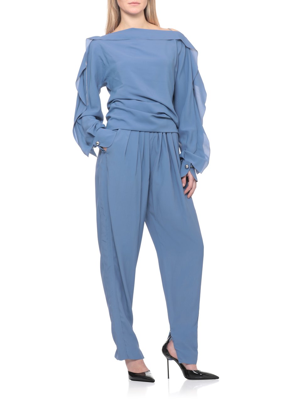 Lanvin Blue Silk-Blend Flap Pocket Pants Blauw