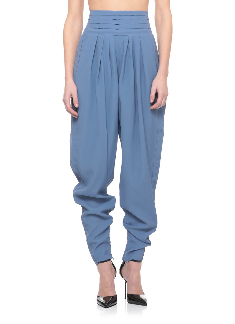 Lanvin Blue Silk-Blend Flap Pocket Pants Blauw