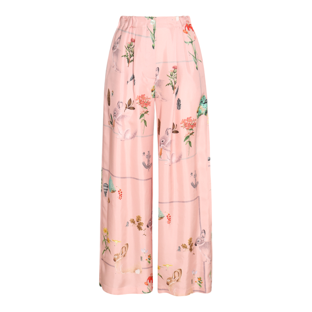 Lanvin Wide-Leg Trousers With Whimsical Animal And Floral Print Roze
