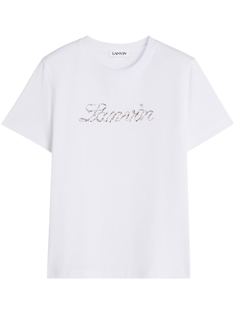 Lanvin White Embroidered Script Logo Sequin T-Shirt Wit