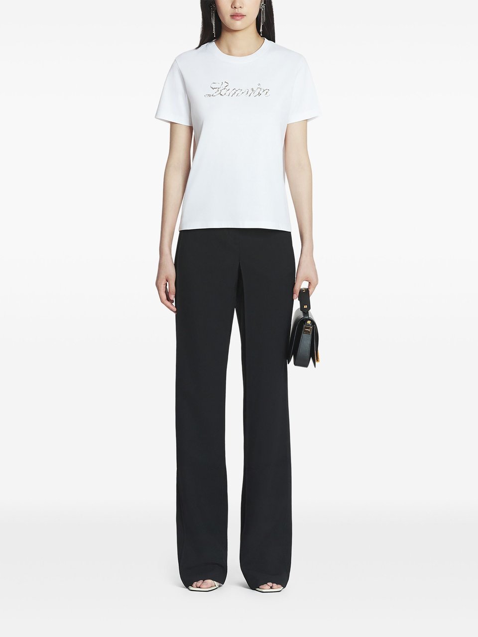 Lanvin White Embroidered Script Logo Sequin T-Shirt Wit