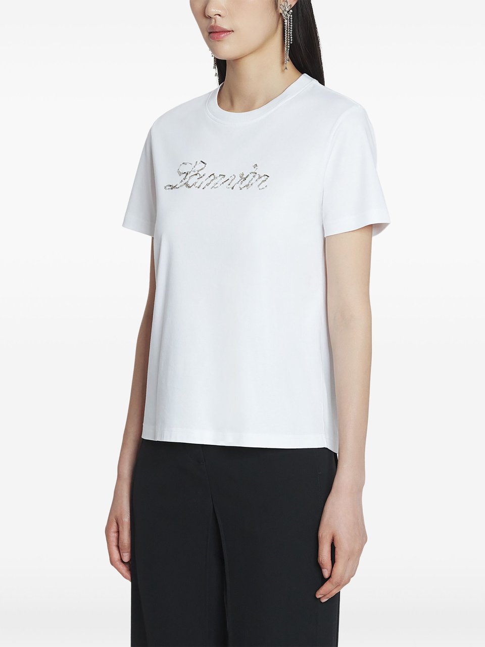 Lanvin White Embroidered Script Logo Sequin T-Shirt Wit