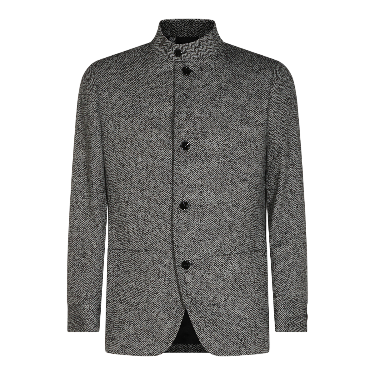 Lardini Textured Herringbone Jacket with Stand-up Collar Grijs