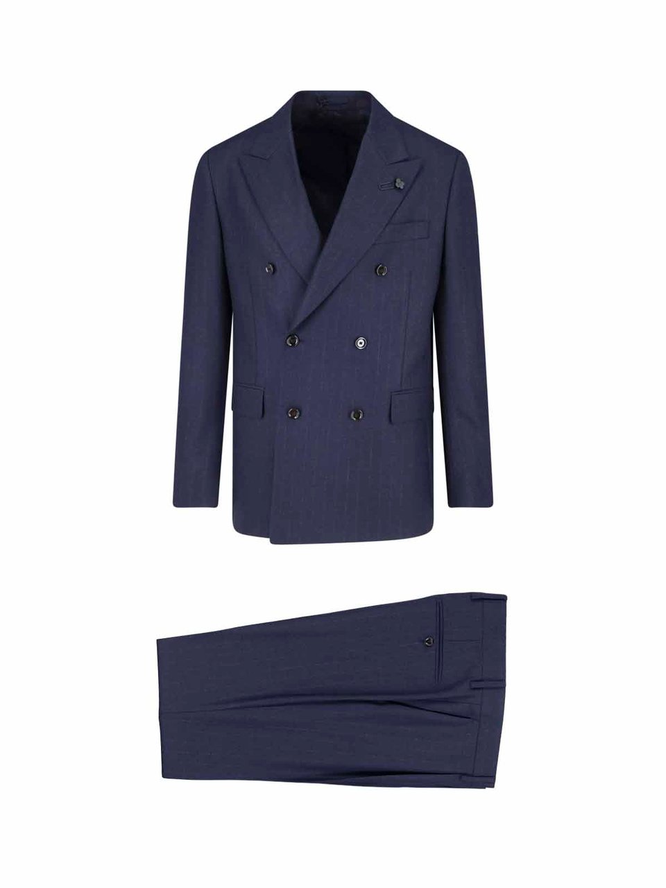 Lardini Double-Breasted Virgin Wool Suit With Peaked Lapels Blauw