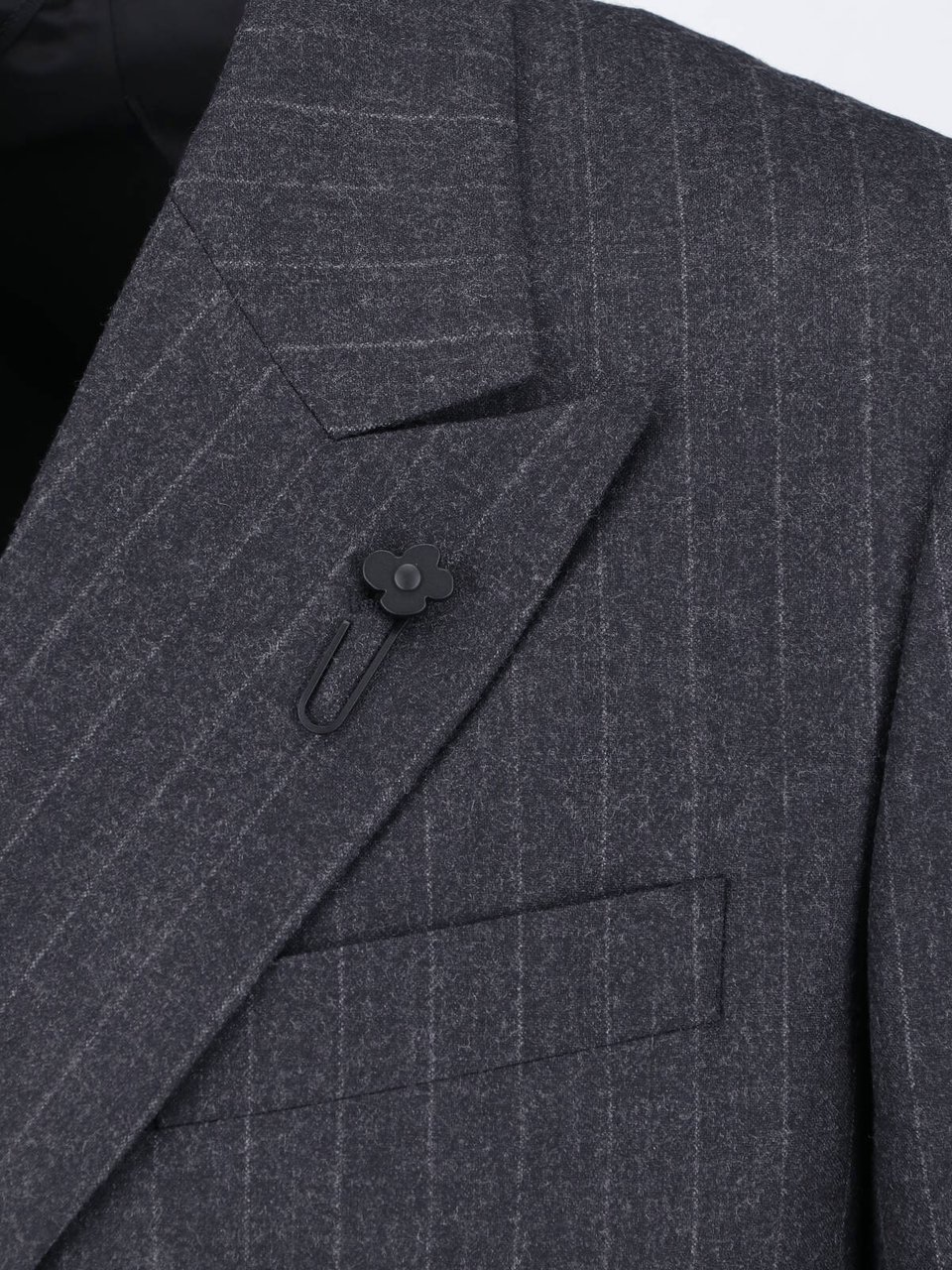 Lardini Double-Breasted Virgin Wool Suit With Pinstripe Design Grijs