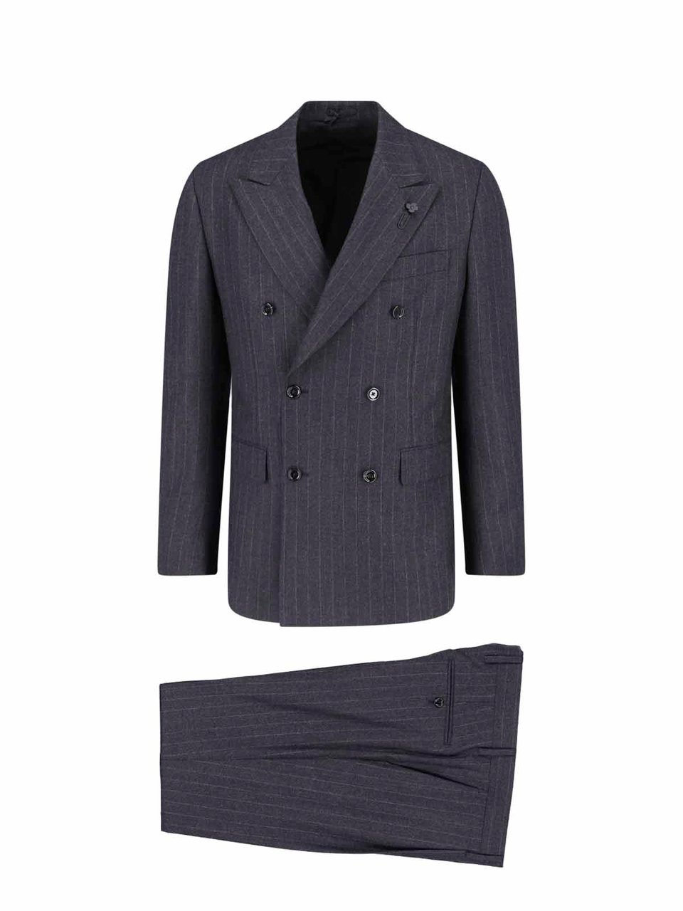 Lardini Double-Breasted Virgin Wool Suit With Pinstripe Design Grijs