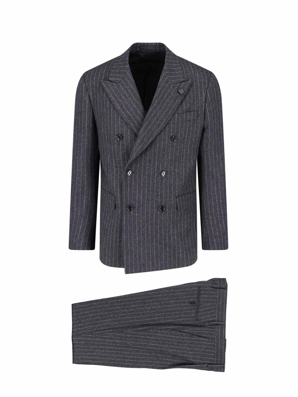 Lardini Double-Breasted Virgin Wool Suit With Pinstripe Design Grijs