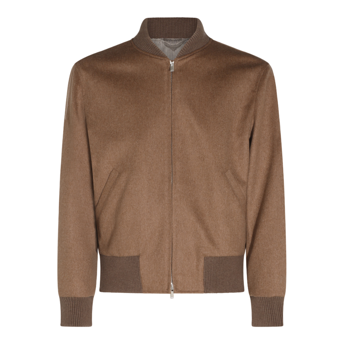 Lardini Bomber Jacket with Ribbed Cuffs and Smooth Texture Bruin