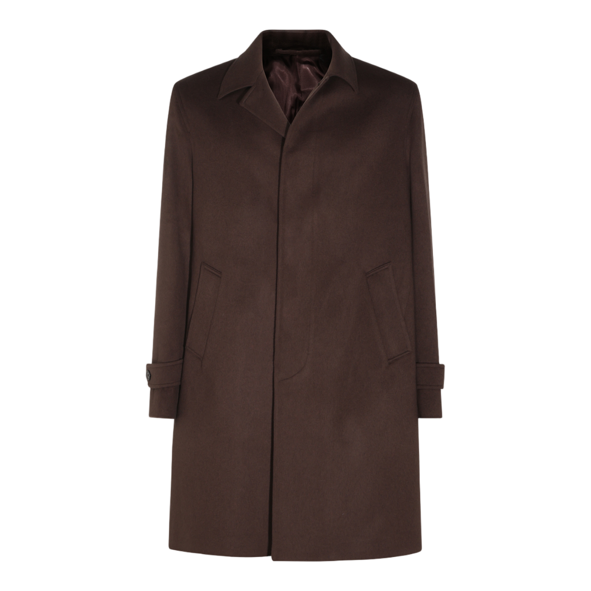 Lardini Minimalist Brown Coat with Concealed Closure Bruin