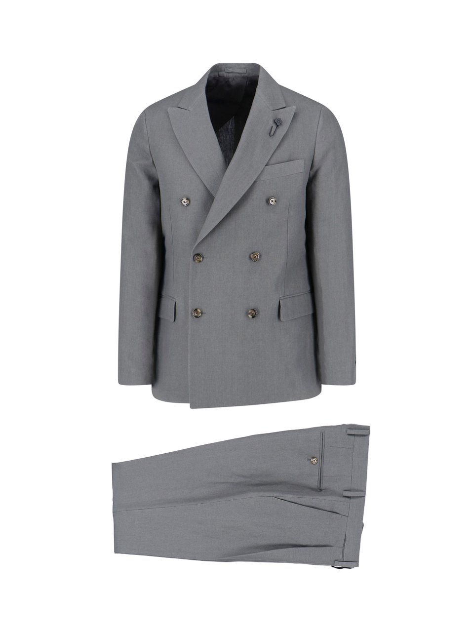 Lardini Double-breasted Linen Suit Grey Grijs